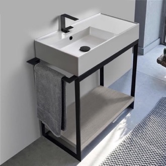 Console Bathroom Vanity Console Sink Vanity With Ceramic Sink and Grey Oak Shelf, 35